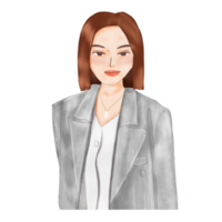 Illustration einer jungen Frau mit kurzen Haaren, die einen Blazer trägt png