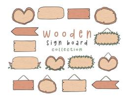 collection of cute wood sign board doodle hand drawn vector