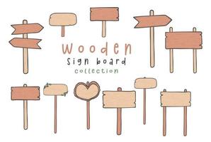collection of cute wood sign board with stick pole doodle hand drawn vector