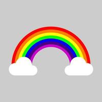 Rainbow with clouds in flat style design isolated on grey background. vector