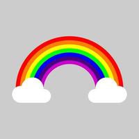 Rainbow with clouds in flat style design isolated on grey background. vector