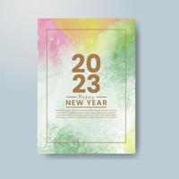 Happy new year 2023 card template with watercolor background vector