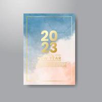 Happy new year 2023 card template with watercolor background vector