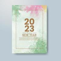 Happy new year 2023 card template with watercolor background vector