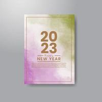 Happy new year 2023 card template with watercolor background vector