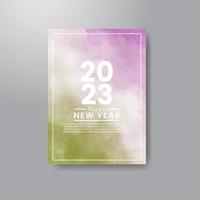 Happy new year 2023 card template with watercolor background vector