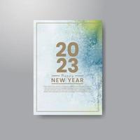 Happy new year 2023 card template with watercolor background vector