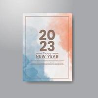 Happy new year 2023 card template with watercolor background vector