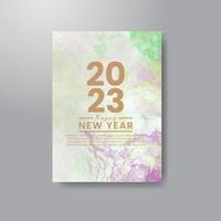 Happy new year 2023 card template with watercolor background vector