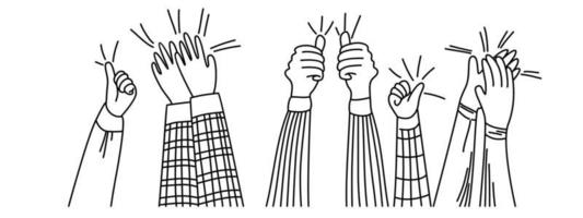 hand drawn of hand up, applause, thumb up gesture on doodle style. celebration vector illustration.