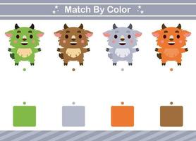 Match by color of animal Educational game for kindergarten Matching game for kids vector