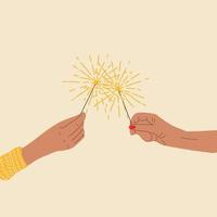 Celebration of the new year. Hands hold sparklers vector