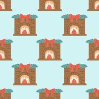 Fireplace Seamless Pattern. Christmas collection. Flat vector illustration