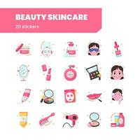 belleza maquillaje producto de rutina de cuidado de la piel para mujer conjunto de ilustración de etiqueta de cuidado de la piel vector