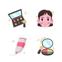 blush eyeshadow face cream ointment beauty makeup skincare sticker illustration set vector