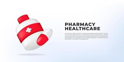 Píldoras de dibujos animados en 3D, medicamentos, medicina, atención médica, farmacia, ilustración, concepto, para, hospital, clínica vector