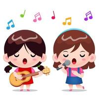 Cute Duo Girls Playing Guitar Singing Song vector