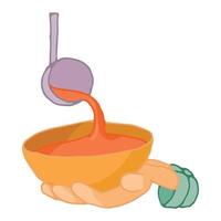 Stretched hand with a bowl for food icon vector