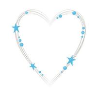 corazón decorativo con estrellas azules y bolas de cuentas, decoración para el día de san valentín, boda, declaración de amor, pasión.aislado, fondo blanco. vector
