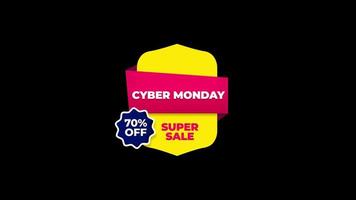 Cyber Monday sale sign banner for promo video. Sale badge. 70 percent off Special offer discount tags with Alpha Channel transparent background. video