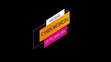 Cyber Monday sale sign banner for promo video. Sale badge. up to 30 percent off Special offer discount tags with Alpha Channel transparent background. video