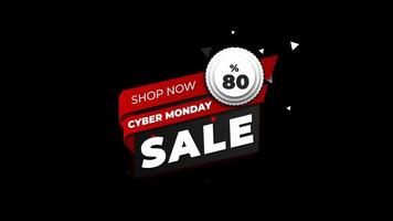 Cyber Monday sale sign banner for promo video. Sale badge. 80 percent off Special offer discount tags with Alpha Channel transparent background. video