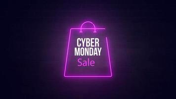 Cyber Monday sale sign banner for promo video. Sale neon light shopping bag. Special offer discount tags with Alpha Channel transparent background. video