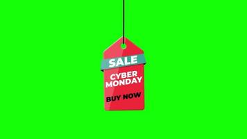 Cyber Monday Sale badge hanging with rope. paper tag label with Alpha Channel transparent background.