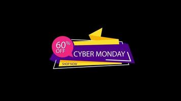 Cyber Monday sale sign banner for promo video. Sale badge. 60 percent off Special offer discount tags with Alpha Channel transparent background. video