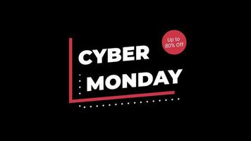 Cyber Monday sale sign banner for promo video. Sale badge.up to 80 percent off Special offer discount tags with Alpha Channel transparent background. video