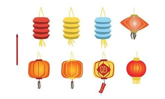 Vector set of Chinese New Year lanterns clipart. Simple colorful decorative hanging lantern flat vector illustration cartoon drawing. Chinese label means Happy New Year. Asian Lunar New Year concept
