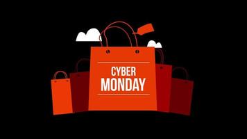Cyber Monday sale sign banner for promo video. Sale shopping bag. Special offer discount tags with Alpha Channel transparent background. video