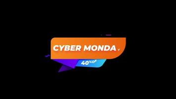 bannière de signe de vente cyber lundi pour la vidéo promotionnelle. insigne de vente. 40 % de réduction sur les étiquettes de réduction d'offre spéciale avec fond transparent de canal alpha. video