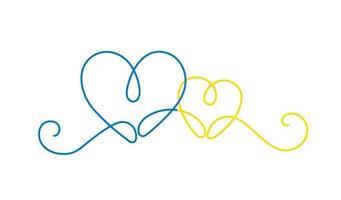 Two monoline hearts in blue and yellow. vector