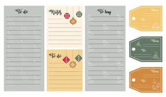 etiquetas de regalo de navidad. linda navidad y año nuevo para hacer lista y plantilla de notas. papel de notas y pegatinas con elementos navideños de invierno. plantilla para agenda, horario, planificadores, listas de verificación, etiquetas. vector