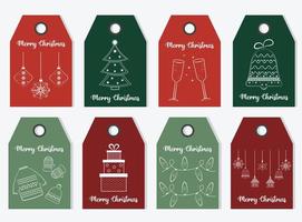 Collection of holiday Christmas gift tags in trendy collors. Labels xmas set. Christmas labels, stickers for decorating gifts for winter holidays. Cozy winter illustration for printable gift labels. vector