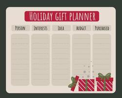 Holiday gift planner. Suitable for holiday organizers, gift buyers. Business organizer. Suitable for Christmas, Birthday, New year and other holidays. Minimalistic abstract planners. vector