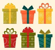 colección de regalos de navidad. cajas de regalo de colores con cintas. regalos de año nuevo. ilustración vectorial en estilo plano aislado. para tarjeta, pegatina, invitación. vector