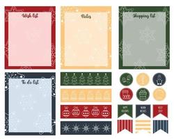 pegatinas de regalo de navidad. linda navidad y año nuevo para hacer lista y plantilla de notas. papel de notas y pegatinas con elementos navideños de invierno. plantilla para agenda, horario, planificadores, listas de verificación. vector