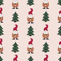 Christmas and New Year pattern with funny gnomes and gifts. Nordic, scandinavian Christmas. Suitable for greeting cards, holiday prints, invitations, wrapping paper, scrapbooking, wall paper, textile. vector