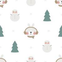 Seamless winter pattern with cute rabbit. Vector illustration in cartoon style. For posters, banners, card, printing on the pack, paper, printing on clothes, fabric, wallpaper.