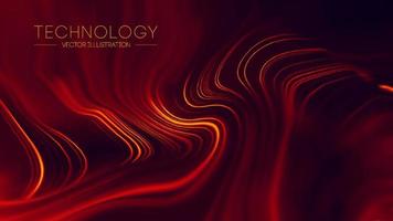 Abstract Red Geometrical Background. Connection structure futuristic technology red wave. Digital background with particles and smoke. vector