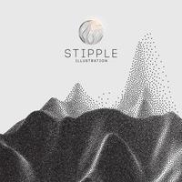 Dot stipple illustration. Old art Snowboard mountain Art background. Pointillism graphic. Grain terrain wallpaper. vector