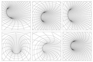 Ilustración 3d del concepto de vórtice de agujero negro abstracto de singularidad. Túnel de alambre de agujero de gusano de rejilla. cuántica de gravedad 3d, ilustración de agujero de gusano vectorial. eps 10. vector