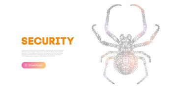 Virus spider in low poly style on blue background. Cybercryme technology network web vector illustration. Internet fraud abstract vector background. Cyber criminal hacker attack.