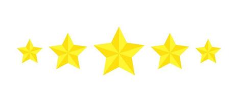 Five star rating, flat icon review for apps and websites. Yellow 5 star rank sticker isolated on a white background. For customer ratings or levels of food products, services, hotels, or restaurants. vector