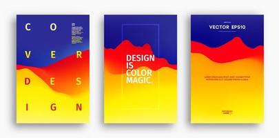 Cover design template with yellow red blue gradient. Gradient mesh poster abstract background. Banner design with fluid gradient. Wave vector illustration.