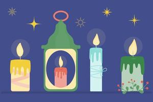 Christmas set of wax candles and stars. Vector drawing.