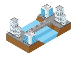 puente isométrico que conecta 2 ciudades. ilustración isométrica vectorial adecuada para diagramas, infografías y otros activos gráficos vector