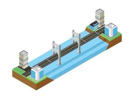 isometric bridge connecting 2 cities. Vector Isometric Illustration Suitable for Diagrams, Infographics, And Other Graphic assets